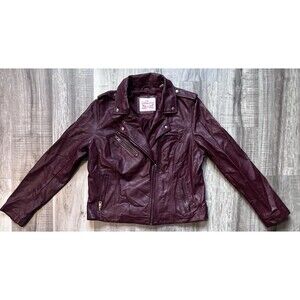Levi's Womens Size XL Burgandy Faux Leather Moto Jacket Asymmetrical Biker